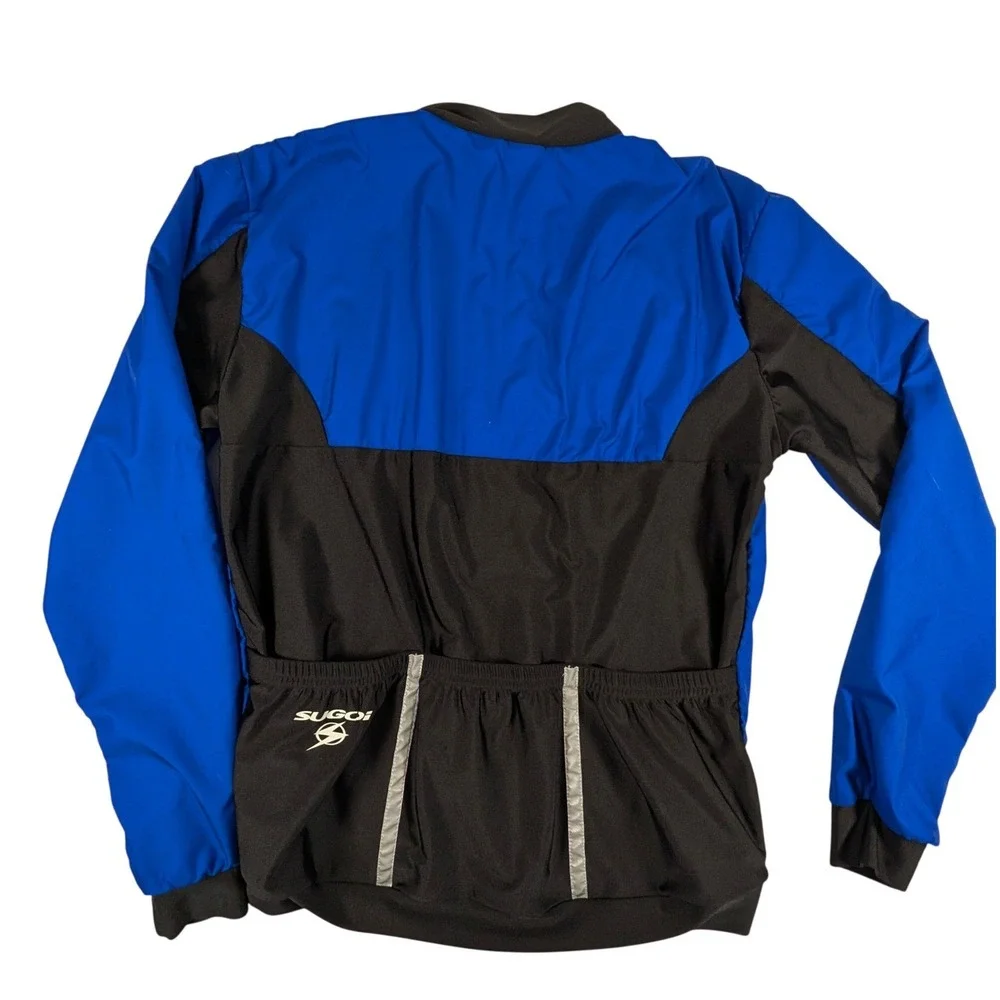 Sugoi Cycling Jacket Mens Blue Black Full Zip Reflective Lined Windbreaker 3M